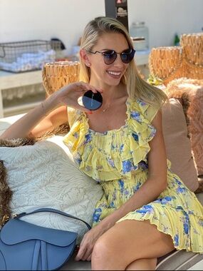 LoveShackFancy Yellow Floral Ruffle Mini Dress